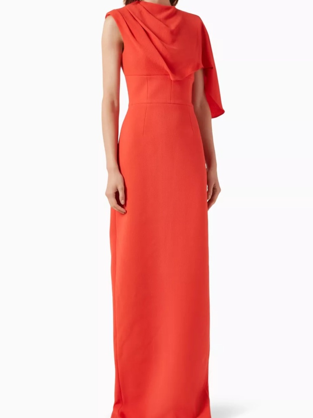 Rebecca Vallance Coral-Red One-Shoulder Maxi Gown